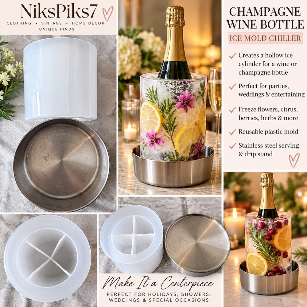 Wine Champagne Bottle Ice Mold Chiller Stainless Steel Stand Party Barware